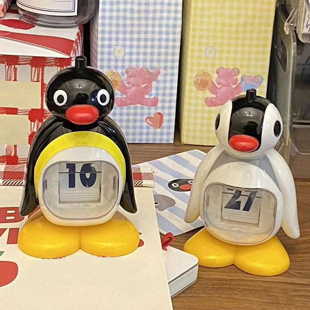 Penguin Calendar Perpetual Creative Animal Decoration Pressing Perpetual Calendar Ornament Retro for Birthday Living Room Home